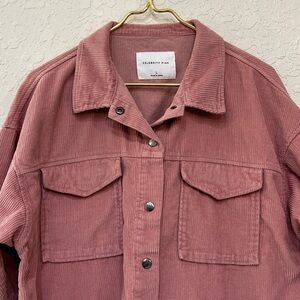 Celebrity Pink Textured Wide Waled Corduroy Jacket in Elderberry Wash Pink Color